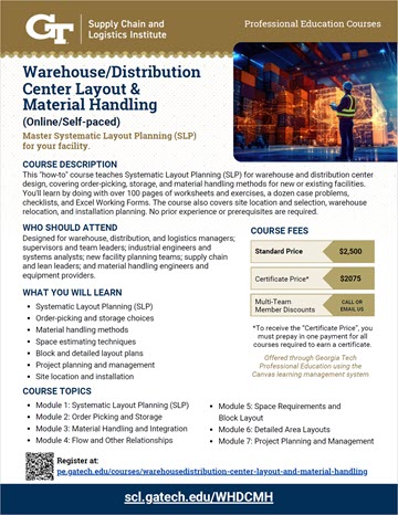 Warehouse/Distribution Center Layout & Material Handling (Online/Self-paced) Flyer