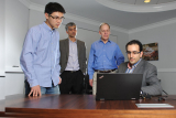 From left to right: ISyE Ph.D. student Can Zhang, Professor Roshan Vengazhiyil, Schneider National Chair in Transportation and Logistics Chelsea White III, and George Family Foundation Assistant Professor Turgay Ayer