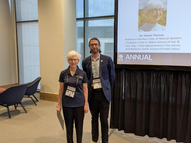 Professor Valerie Thomas receiving the 2026 IISE Sustainable Development Division Teaching Award, from Jeremy Rickli, Assoc. Professor of Industrial and Systems Engineering at Wayne State University and Past-President of the IISE Sustainable Development D