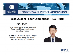 Jingze Li, IISE Best Paper Award