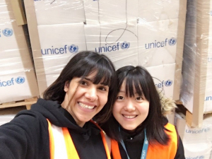 Yuxi Wu at one of the UNICEF warehouses in Amman, Jordan, where she was counting year-end inventory with a colleague. Wu says that contrary to her expectations about the weather in Amman, 