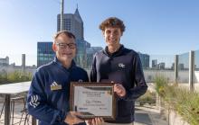 Chris Gaffney (left) and Guy Mastrion (right) on the 15th floor George Tower Herren Family Rooftop Terrace (credit Joshua Smith)