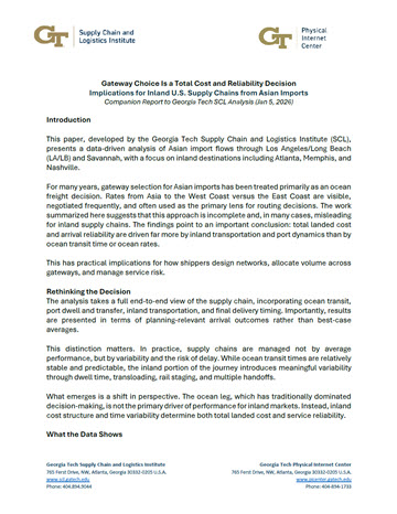 Thumbnail of Gateway Choice Is a Total Cost and Reliability Decision Implications for Inland U.S. Supply Chains from Asian Imports report